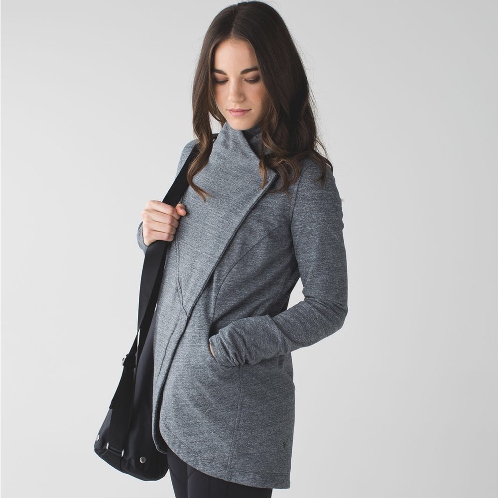 LULULEMON THAT’S A WRAP STRETCH FRENCH TERRY JACKET SWEATER HEATHERED GREY